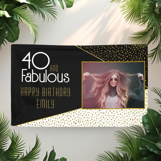 40 en Fabulous Gouden Glitter Foto 40e Verjaardag  Spandoek