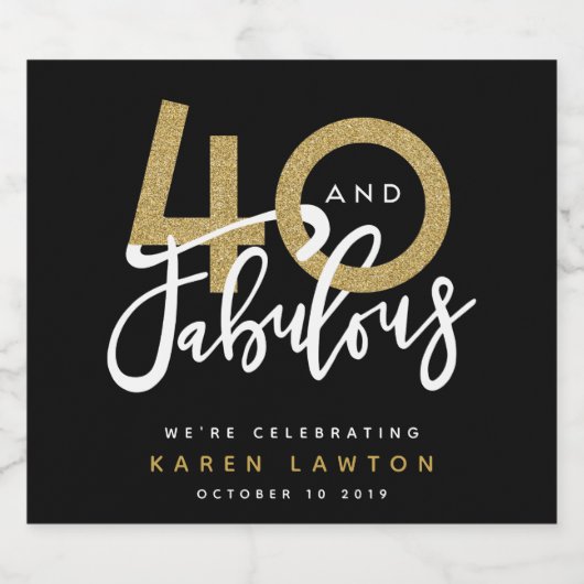40 en fabulous gouden wijn label sparkling wijnetiket (Enkel label)