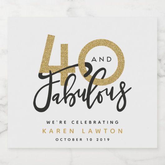 40 en fabulous gouden wijn label sparkling wijnetiket (Enkel label)