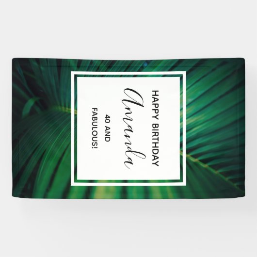 40 en Fabulous Groene Tropische Blad Verjaardag Spandoek (Horizontaal)