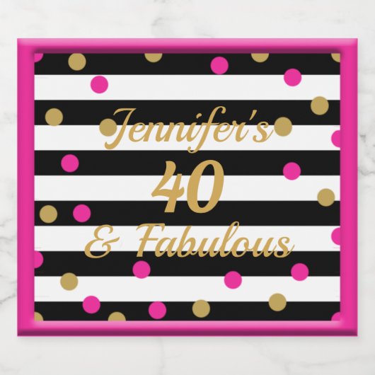 40 en Fabulous Heet Roze Zwart Wit Goud Bier Etiket (Enkel label)