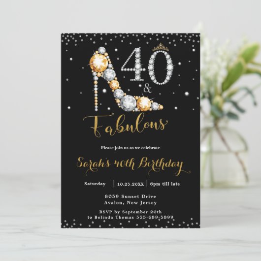 40 en Fabulous High Hiel Diamonds 40e verjaardag Kaart (Staand voorkant)