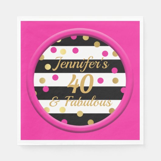 40 en Fabulous Hot Pink Verjaardag servetten 6.5" (Voorkant)