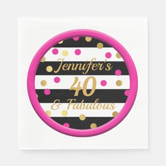 40 en Fabulous Hot Pink Verjaardag servetten 6.5" (Voorkant)