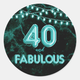 40 en Fabulous Lichten & Blauwgroen Folie Ballonne Ronde Sticker