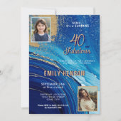 40 en Fabulous Marble Glitter 2 Foto Verjaardag Kaart (Voorkant)