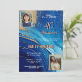 40 en Fabulous Marble Glitter 2 Foto Verjaardag Kaart (Staand voorkant)
