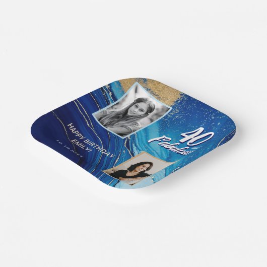40 en Fabulous Marble Glitter 2 Foto Verjaardag Papieren Bordje (Gebogen)