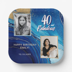 40 en Fabulous Marble Glitter 2 Foto Verjaardag Papieren Bordje