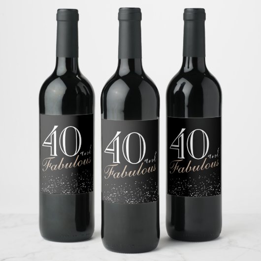 40 en Fabulous Modern and Elegant Black Birthday Wijn Etiket (Flessen)