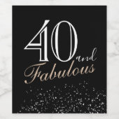 40 en Fabulous Modern and Elegant Black Birthday Wijn Etiket (Enkel label)