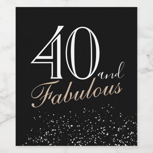 40 en Fabulous Modern and Elegant Black Birthday Wijn Etiket (Enkel label)