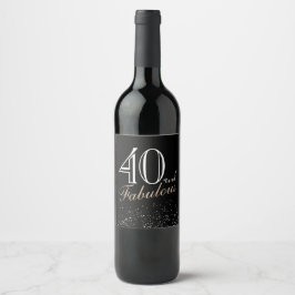 40 en Fabulous Modern and Elegant Black Birthday Wijn Etiket