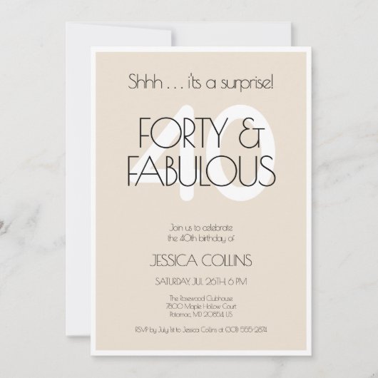 40 en Fabulous Modern Beige Veertig Verjaardagsfee Kaart (Voorkant)