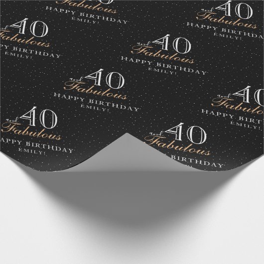 40 en Fabulous Modern Black 40th Birthday Cadeaupapier (Hoek)