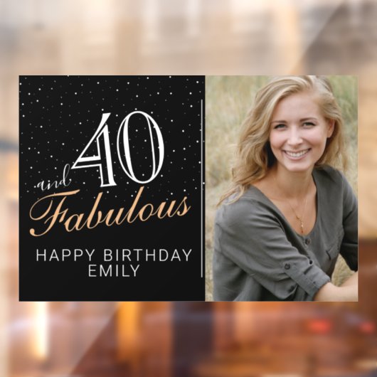 40 en Fabulous Modern Black 40th Birthday Foto Raamsticker (Vel 2)