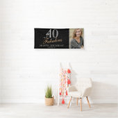 40 en Fabulous Modern Black 40th Birthday Foto Spandoek (Insitu)