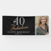 40 en Fabulous Modern Black 40th Birthday Foto Spandoek (Horizontaal)
