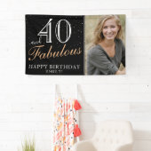 40 en Fabulous Modern Black 40th Birthday Foto Spandoek (Insitu)