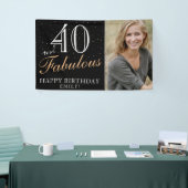 40 en Fabulous Modern Black 40th Birthday Foto Spandoek (Beurs)