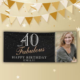 40 en Fabulous Modern Black 40th Birthday Foto Spandoek