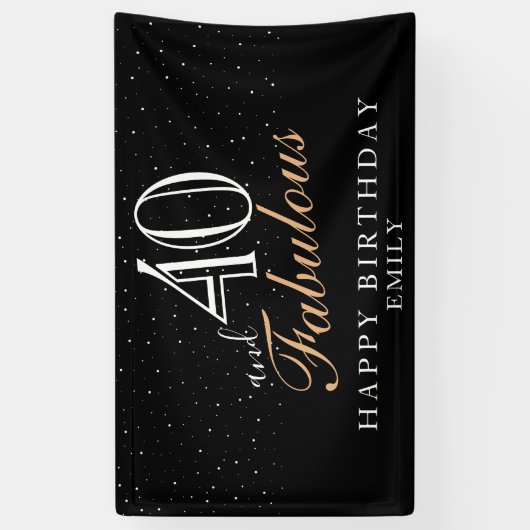 40 en Fabulous Modern Black 40th Birthday Spandoek (Verticaal)