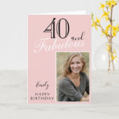 40 en Fabulous Modern Blush Roze Verjaardag Foto Kaart (Gele Bloem)