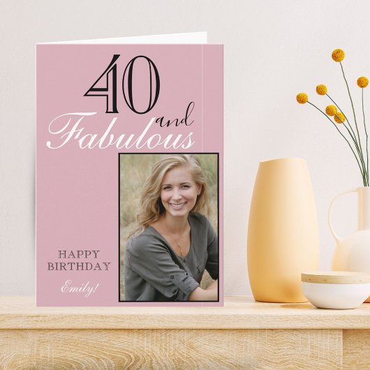 40 en Fabulous Modern Elegant Pink Birthday Foto Kaart