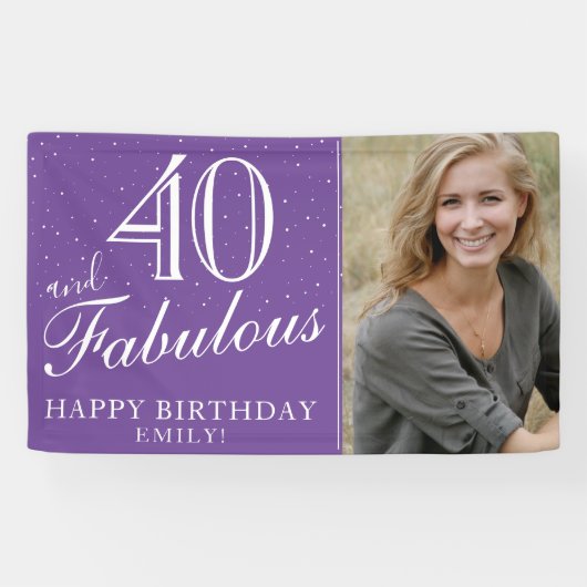 40 en Fabulous Modern Paars 40th Birthday Foto Spandoek (Horizontaal)
