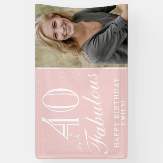 40 en Fabulous Modern Roze 40e Verjaardag Foto Spandoek (Verticaal)