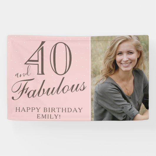 40 en Fabulous Modern Roze 40e Verjaardag Foto Spandoek (Horizontaal)