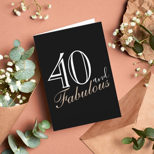 40 en Fabulous Modern Script Zwart 40 Verjaardag Kaart