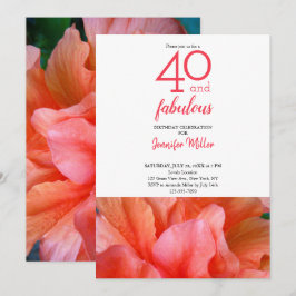 40 en Fabulous Oranje Pink Flower Photo Birthday Kaart