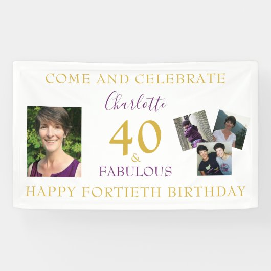 40 en Fabulous Photo Collage 40th Birthday Spandoek (Horizontaal)