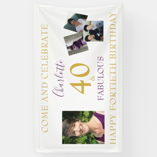 40 en Fabulous Photo Collage 40th Birthday Spandoek (Verticaal)