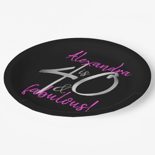 40 en Fabulous Pink and Black, op maat gemaakt Papieren Bordje (Gekanteld)