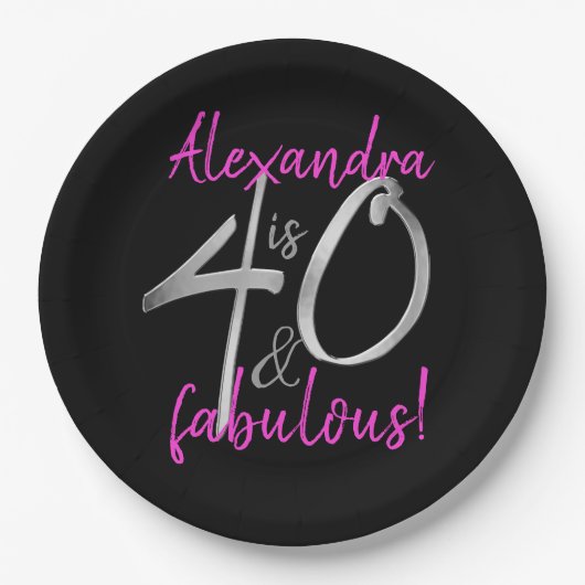 40 en Fabulous Pink and Black, op maat gemaakt Papieren Bordje (Voorkant)