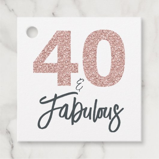 40 en Fabulous Pink Glitter Verjaardagsfeest Bedankjes Labels (Voorkant)