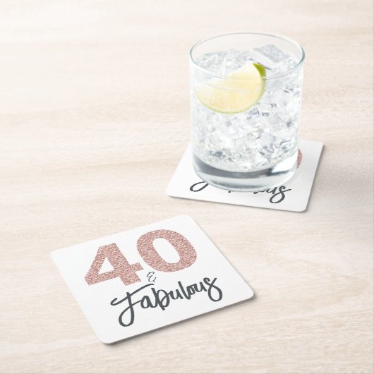40 en Fabulous Pink Glitter Verjaardagsfeest Kartonnen Onderzetters (Insitu)