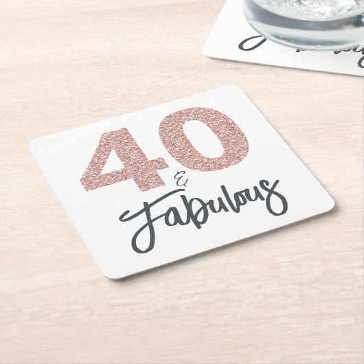 40 en Fabulous Pink Glitter Verjaardagsfeest Kartonnen Onderzetters (Schuin)
