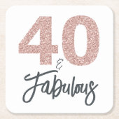 40 en Fabulous Pink Glitter Verjaardagsfeest Kartonnen Onderzetters (Voorkant)