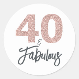 40 en Fabulous Pink Glitter Verjaardagsfeest Ronde Sticker