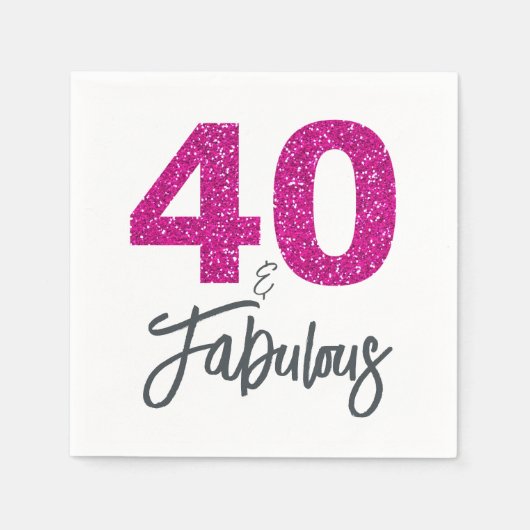40 en Fabulous Pink Glitter Verjaardagsfeest Servet (Voorkant)