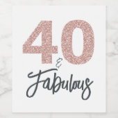 40 en Fabulous Pink Glitter Verjaardagsfeest Wijn Etiket (Enkel label)