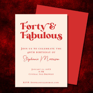 40 en Fabulous Red Bold Typografie Verjaardag Kaart