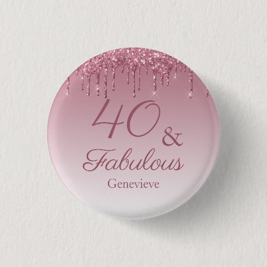 40 en Fabulous Roos Gold Pink Dripping Glitter Ronde Button 3,2 Cm (Voorkant)