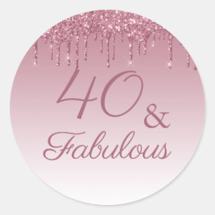 40 en Fabulous Roos Gold Pink Dripping Glitter Ronde Sticker