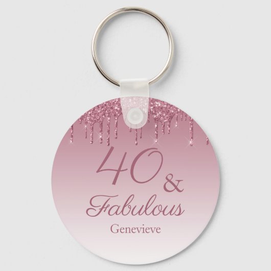 40 en Fabulous Roos Gold Pink Dripping Glitter Sleutelhanger (Voorkant)