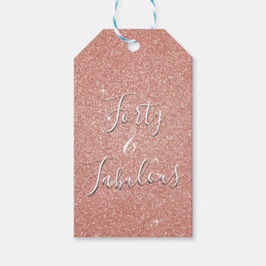 40 en Fabulous Roos Gouden Blush Roze Glitter Cadeaulabel (Voorkant)