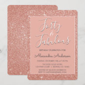 40 en Fabulous Roos Gouden Blush Roze Glitter Kaart (Voorkant / Achterkant)